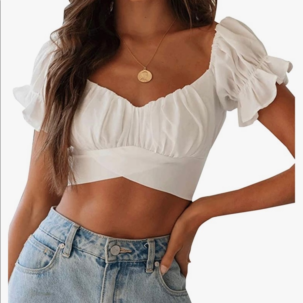 White off shoulder crop top